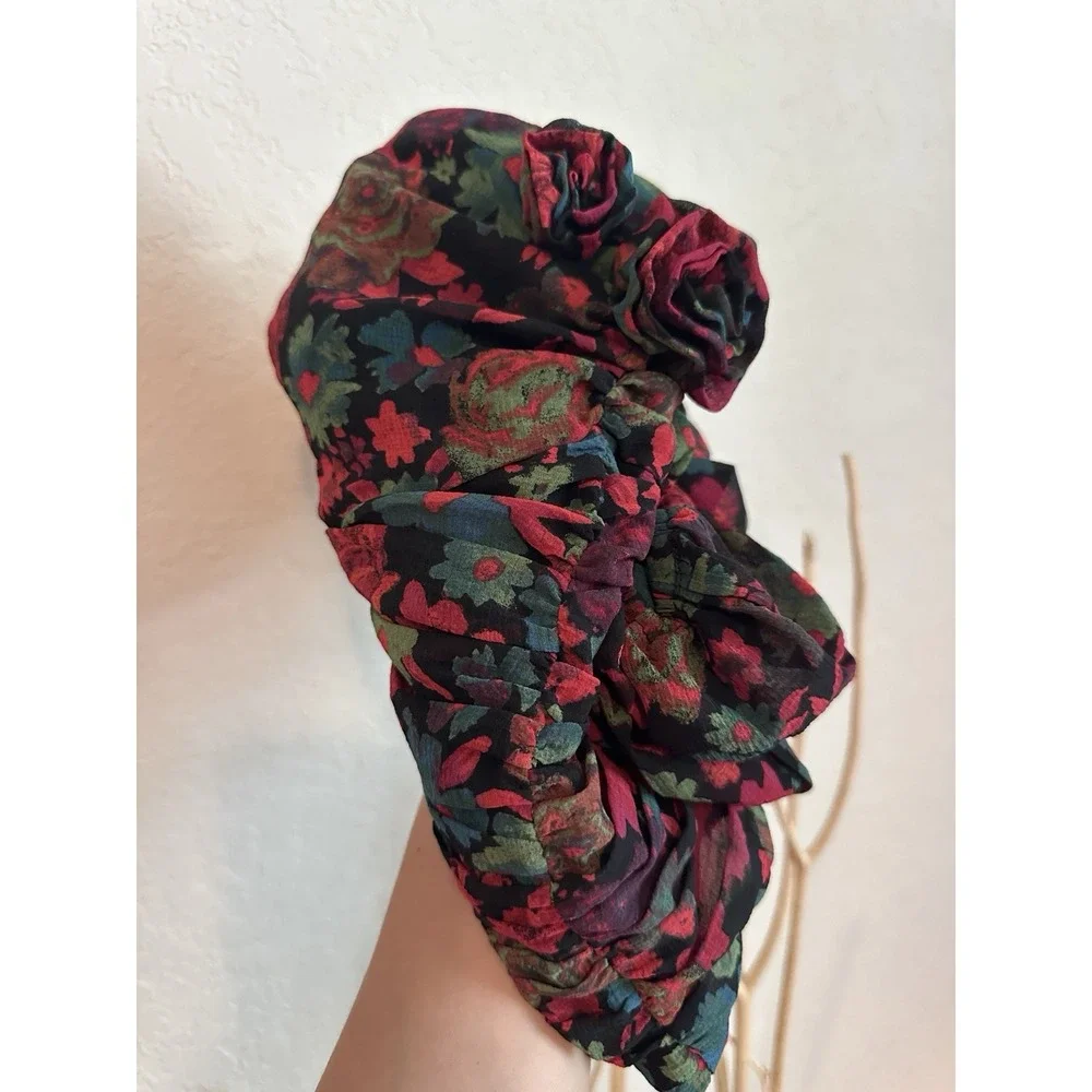 Free People Floral Off Shoulder Crop Top S 3D Rosette Ruched Long Sleeve